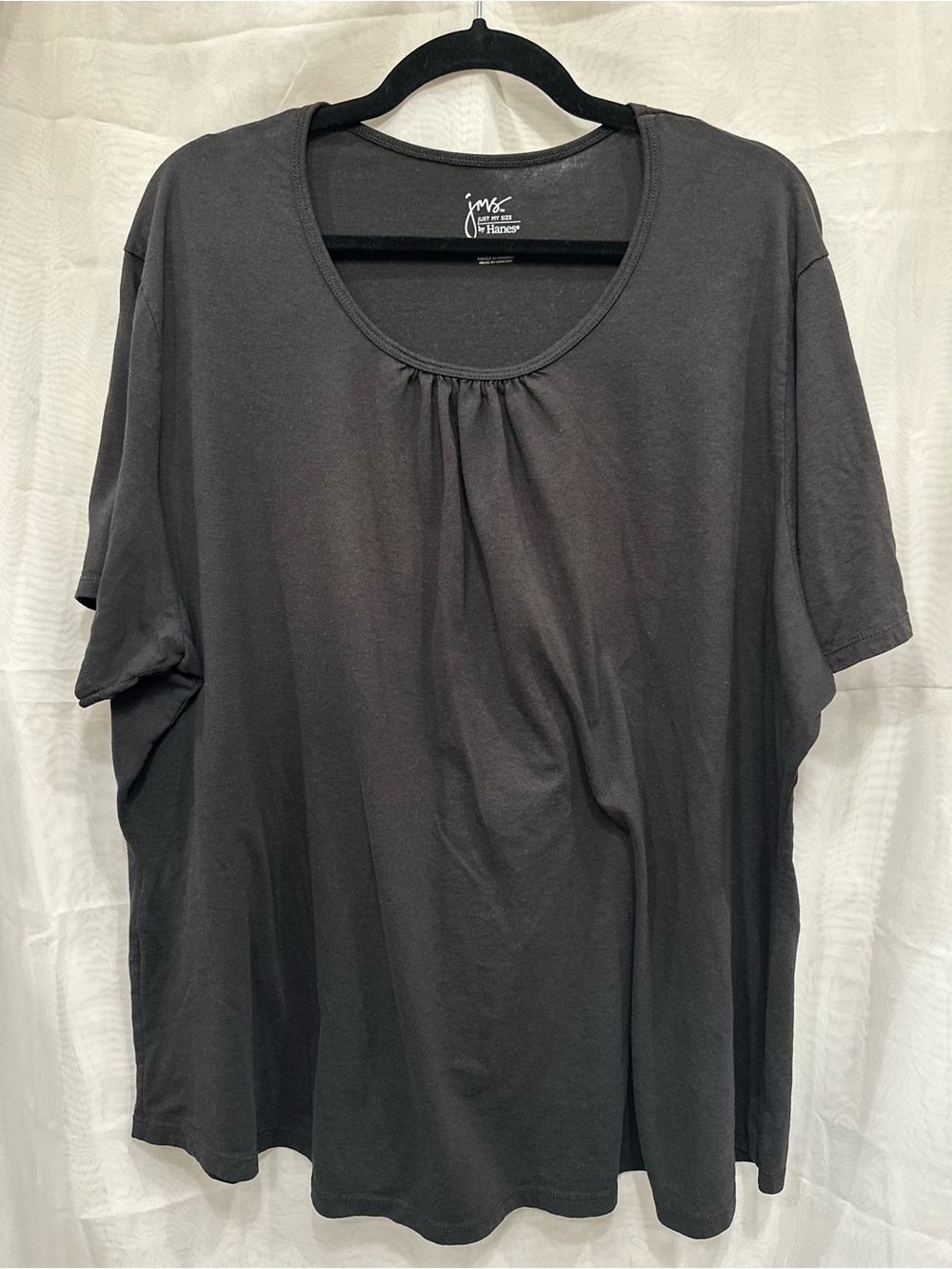 Just My Size Hanes | Black Short-Sleeve Scoop Neck Top with Front Gather | 4X